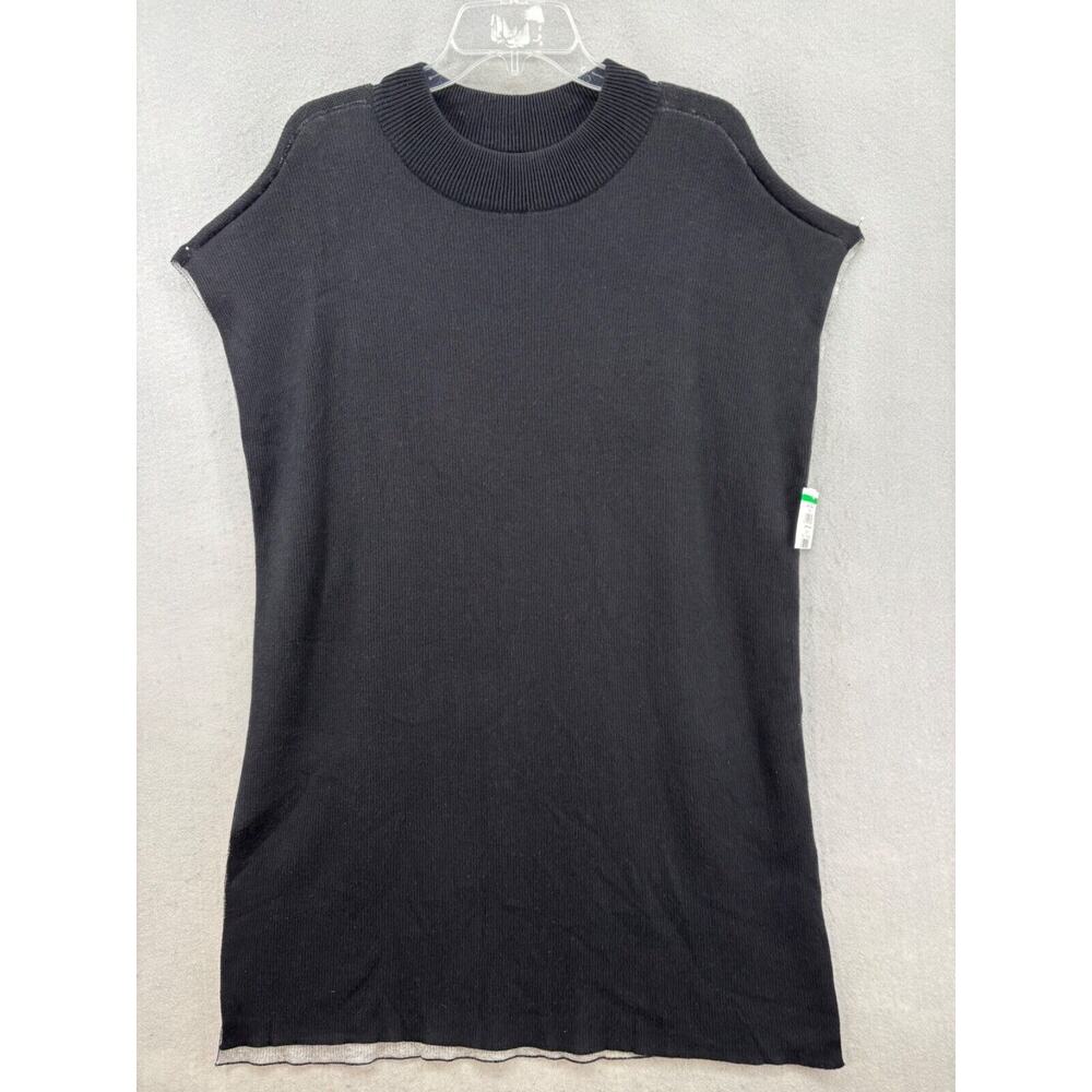 Eileen Fisher Dress Womens Size L Black Knit Sleeveless Mock Neck Side Slit